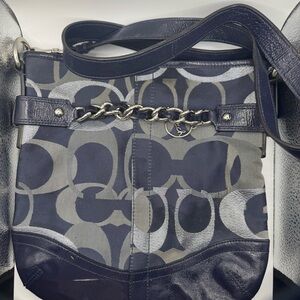 Coach Navy and Silver  Signature Shoulder Bag